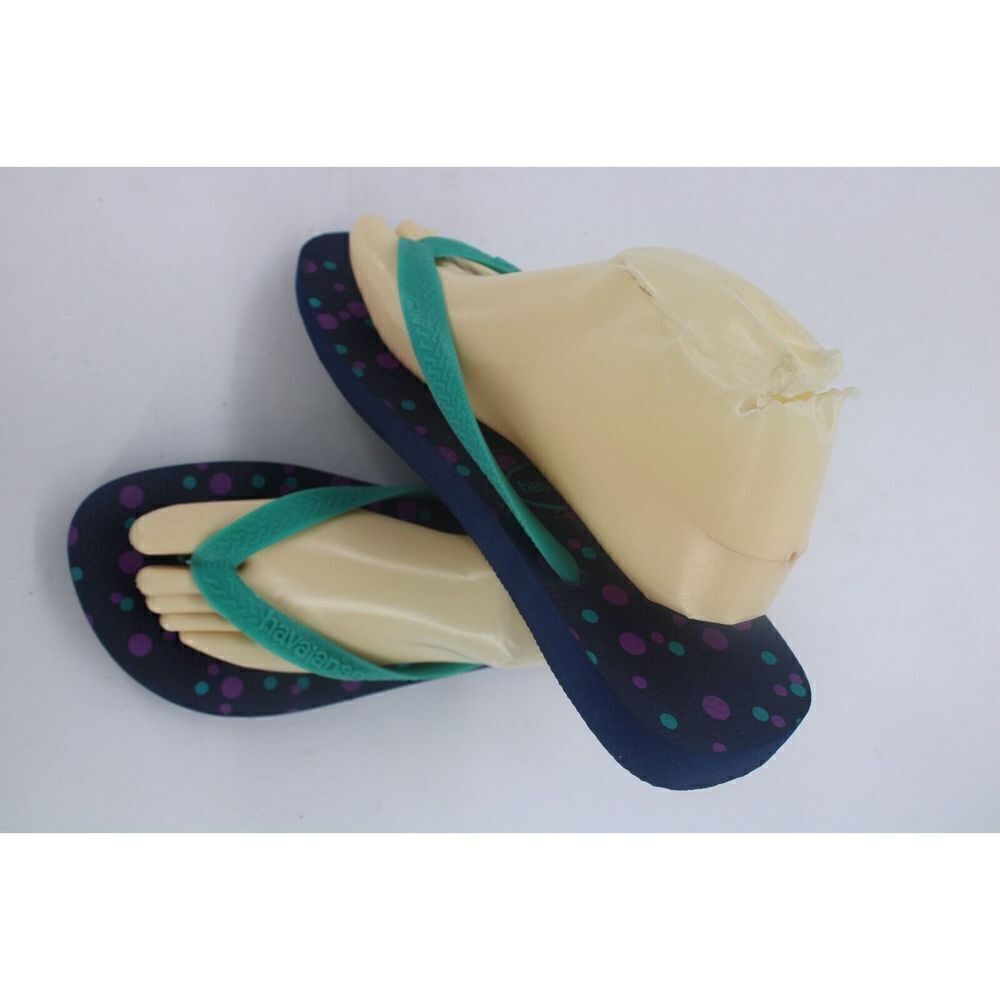 HAVAIANAS Women`s Flip Flops Sandals Beach Size 11/12 Purple & Teal Dots
